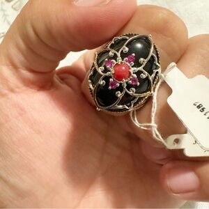 Michael Valitutti vintage NWT victorian style ring black and pink 925 silver